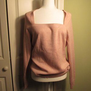 NWT WHBM Square Neck Metallic Pink Sweater L